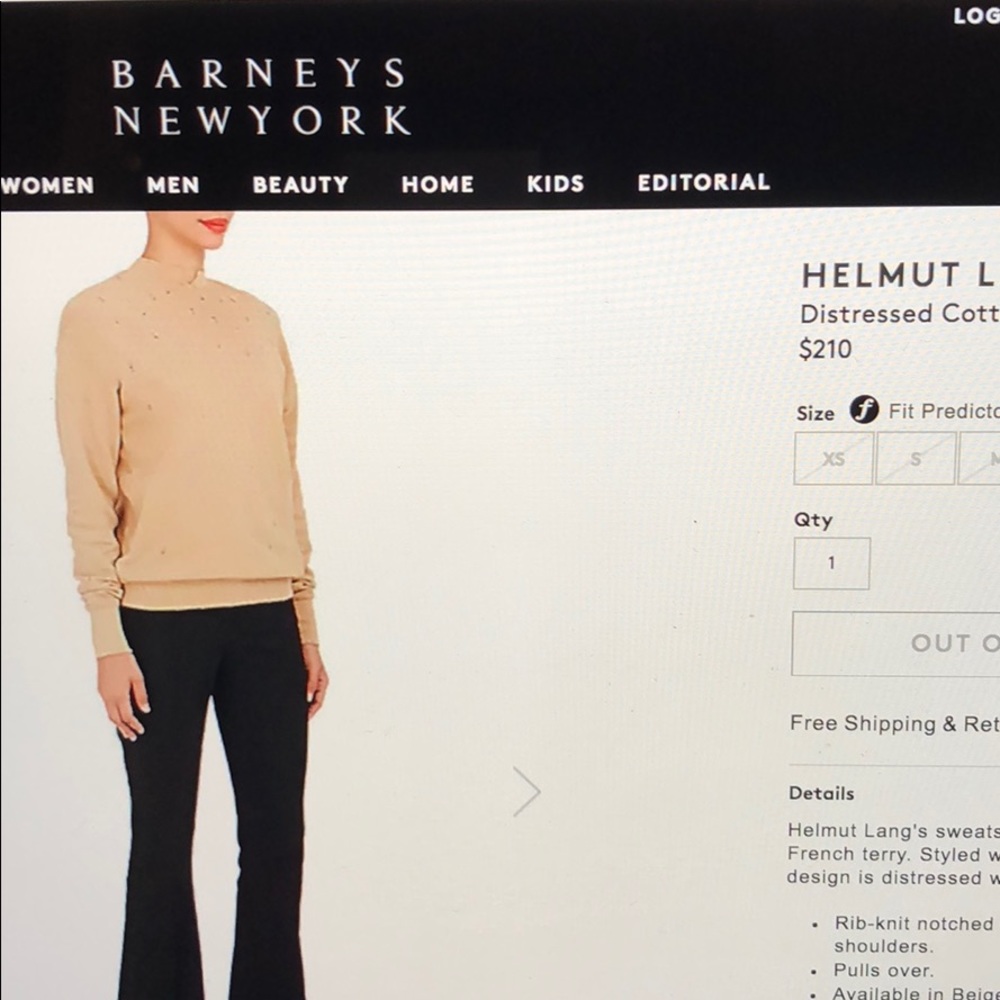 Helmut Lang distressed Cotten terry sweatshirt